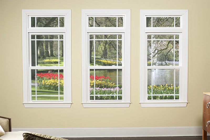 White Series 8700 Double Hung Windows with Perimeter Prairie Grids