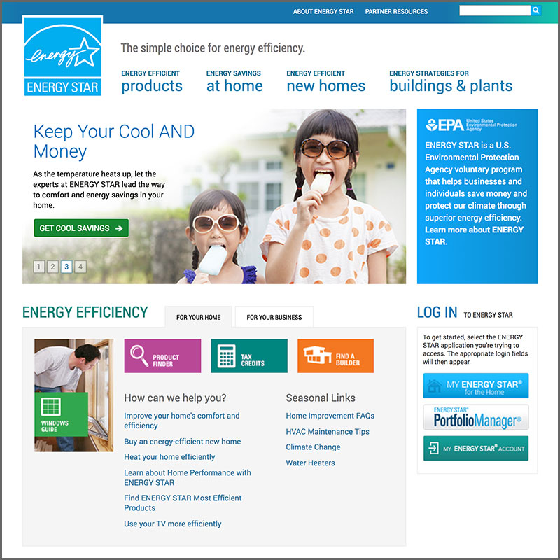 The Home Page for the ENERGY STAR Program Website