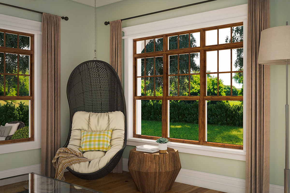 Dark Oak Double Hung Windows with Transoms and Grids