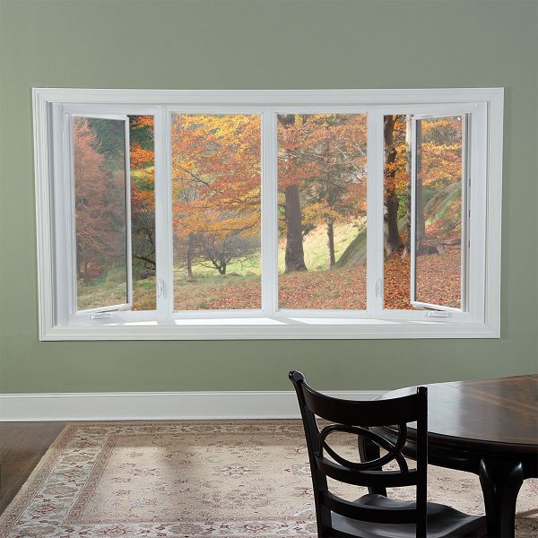 White 4 Lite Bow Window Exterior with Casement Flankers
