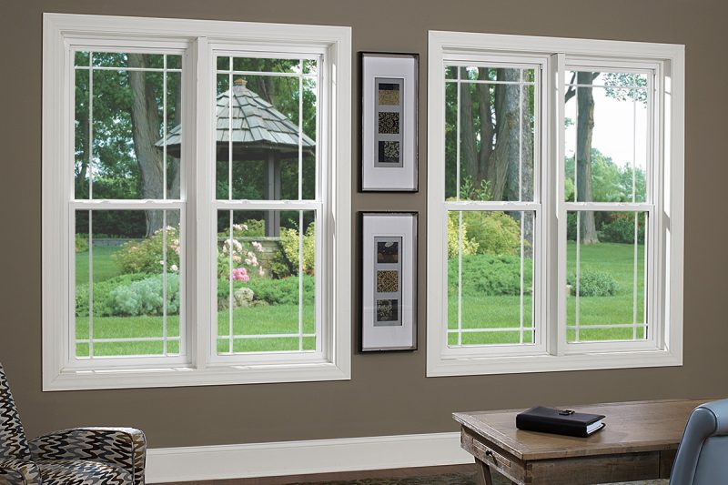 White Series 8100 Single Hung Windows with Perimeter Prairie Grids