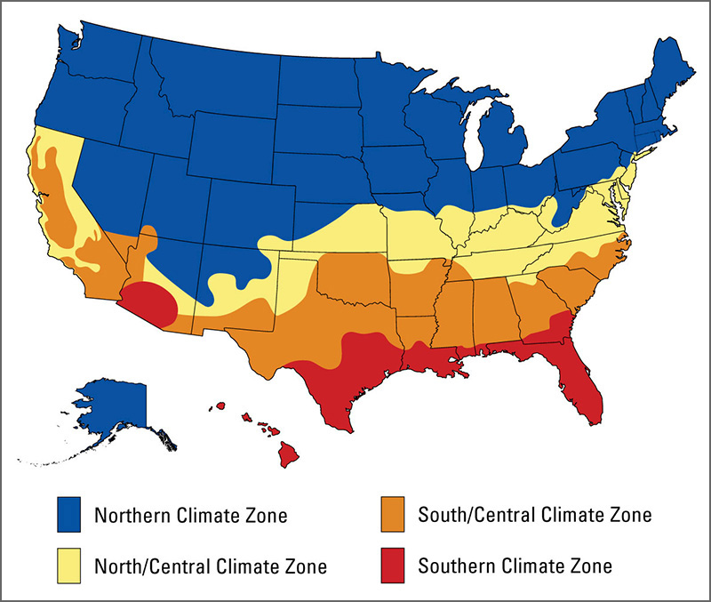 A Map Showing The Various Energy Star Climate Zone for the Entire United States