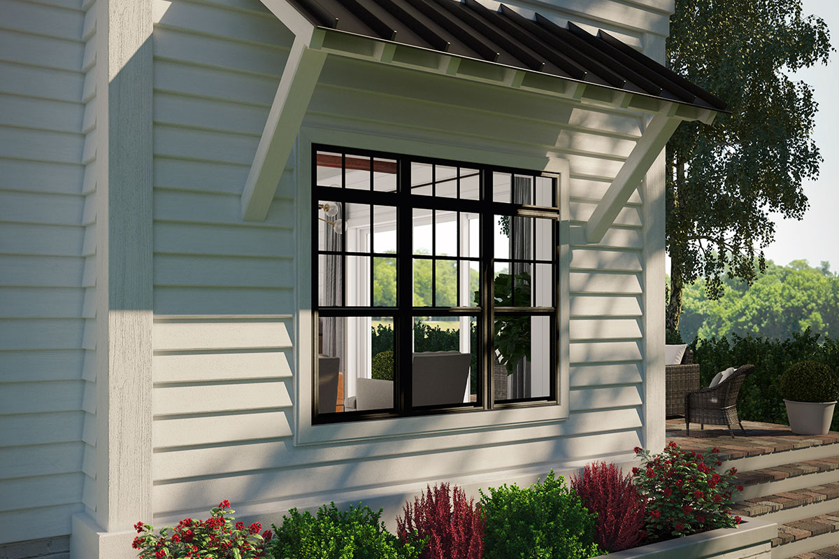 Black Exterior Painted Double Hung Windows with Transoms