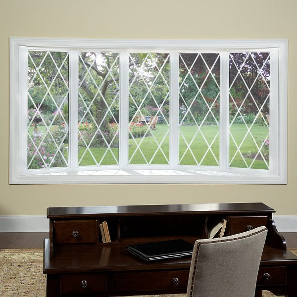 White 5 Lite Bow Window with Diamond Grids