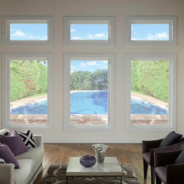 White Series 8300 Picture Windows with Transoms Above