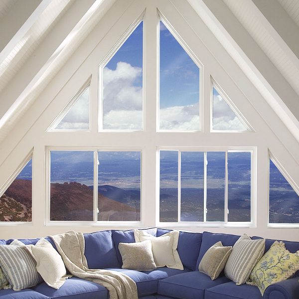 White Triangle Shaped Windows with 2 Lite Sliders